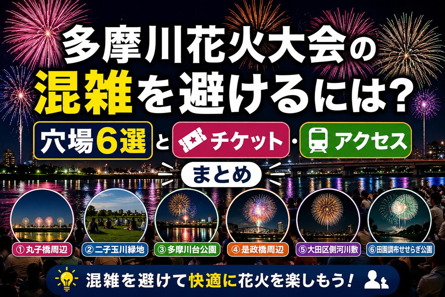 多摩川花火大会の混雑を避けるには？穴場6選とチケット・アクセスまとめ